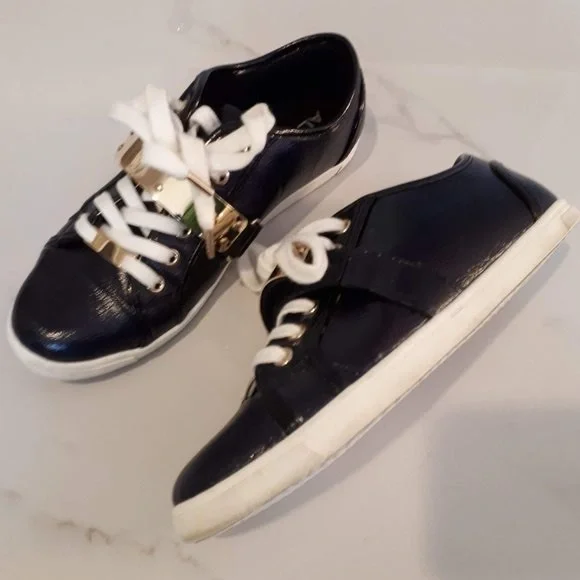 EUC Aldo Portus black and gold shiny patent-like finish sneaker 6 - Picture 3 of 6